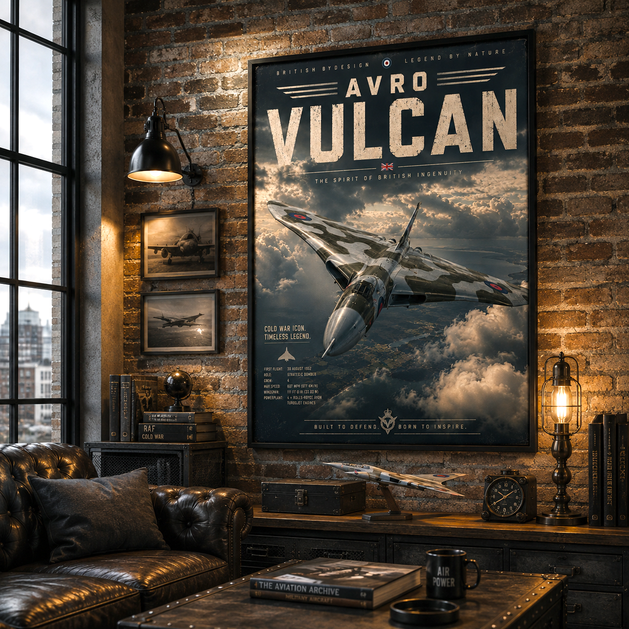 matte paper texture holding the storm-lit silhouette of the Vulcan bomber
