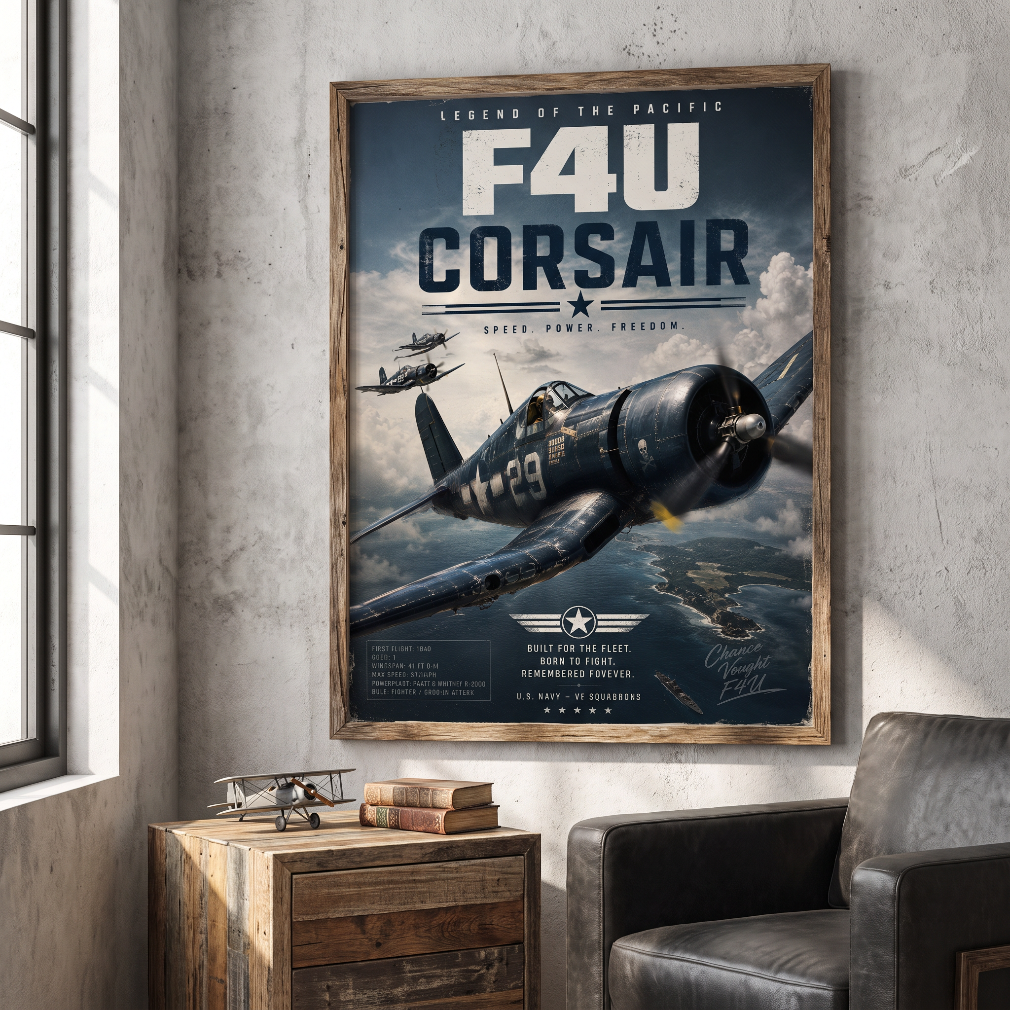WW2 plane wall art print — vintage aviation decor for office, study, or man cave