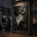 Eagle eye locked in technical crosshairs — blueprint anatomy poster for dark, focused spaces