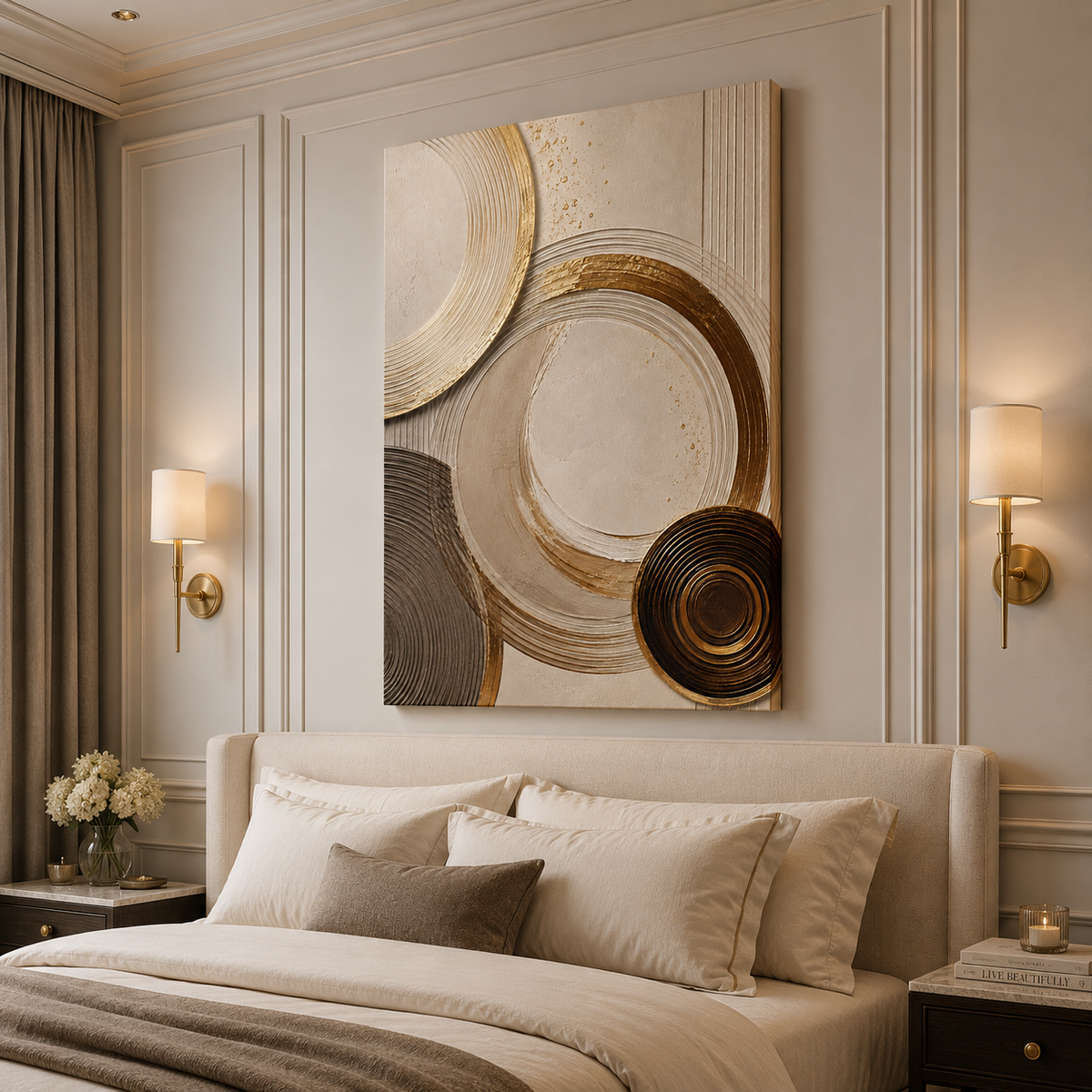 Abstract gold ring canvas print for modern living room decor
