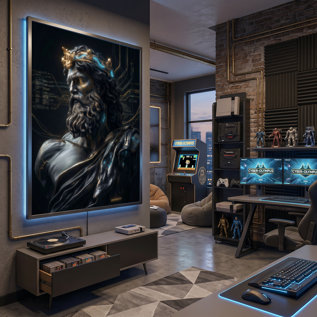 A room built around atmosphere. Greek mythology dark art print as the piece that makes everything else make sense