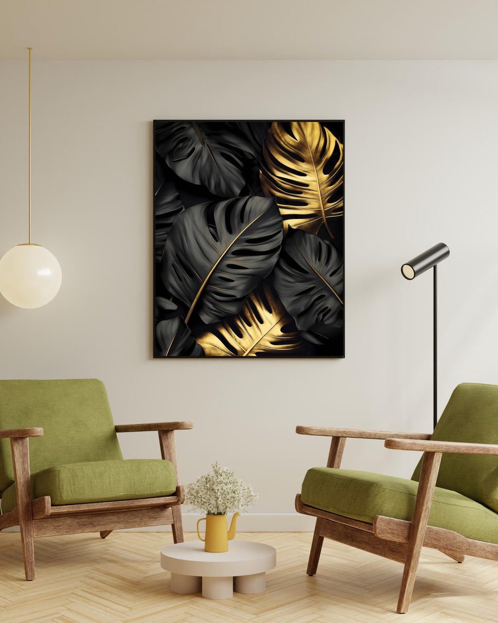 Black and Gold Monstera Leaf Wall Art: Botanical Print, Modern Decor AffinityArts