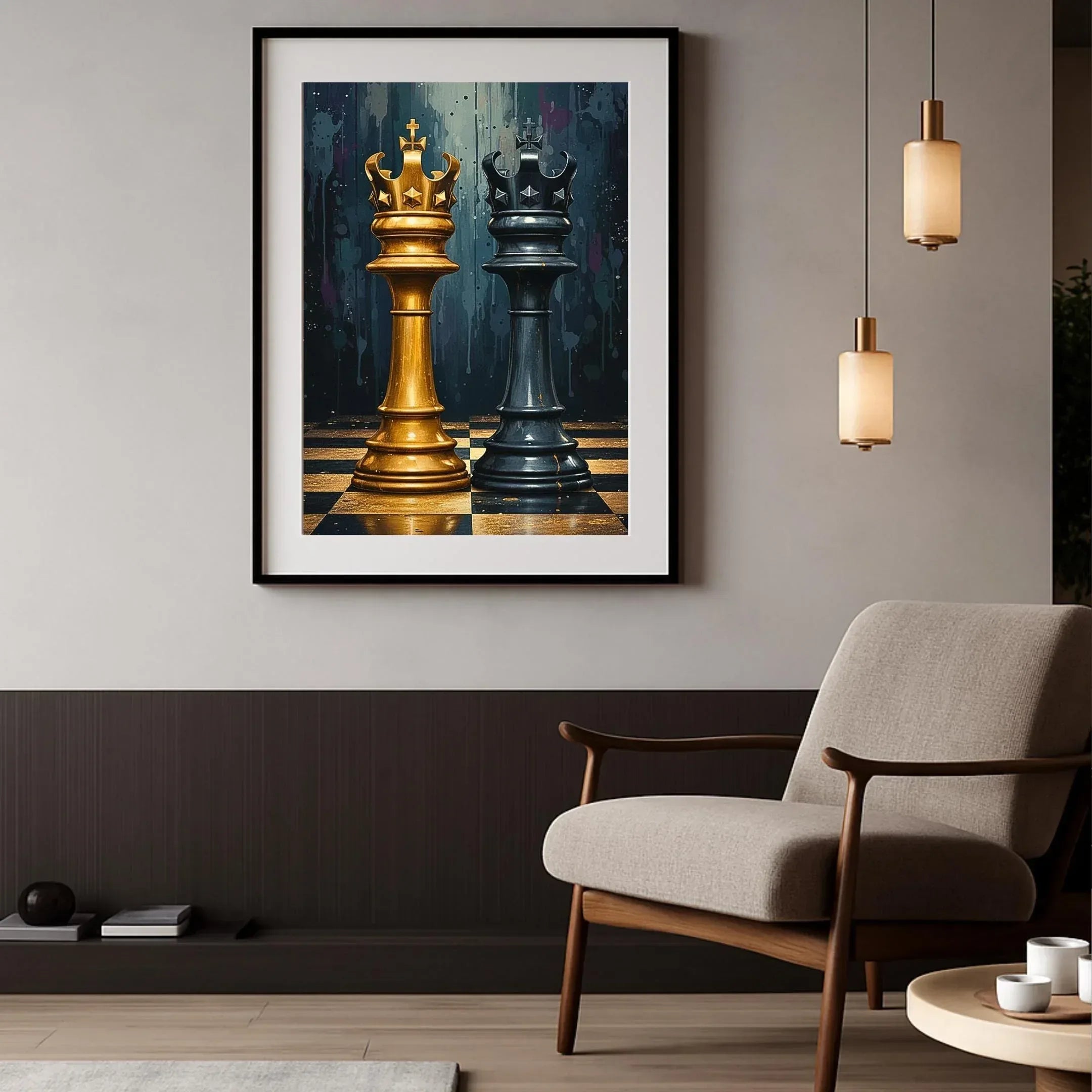 Gold and Black King Chess Print, Modern Game Room Decor - AffinityArts 
