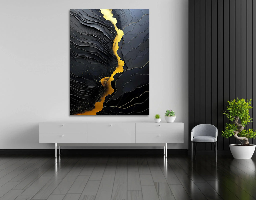 Black and Gold Abstract Canvas Art - Modern Textured Print - AffinityArts 