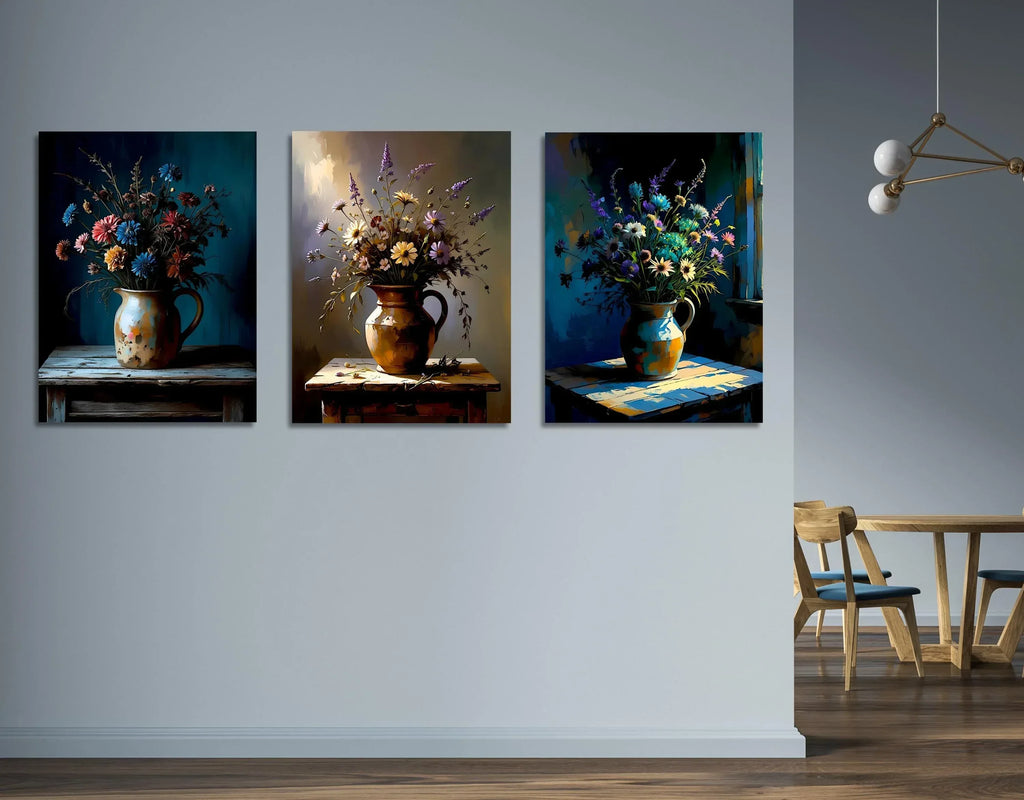 Rustic Floral Canvas Wall Art Set: Vintage Still Life Flower Bouquet - AffinityArts 