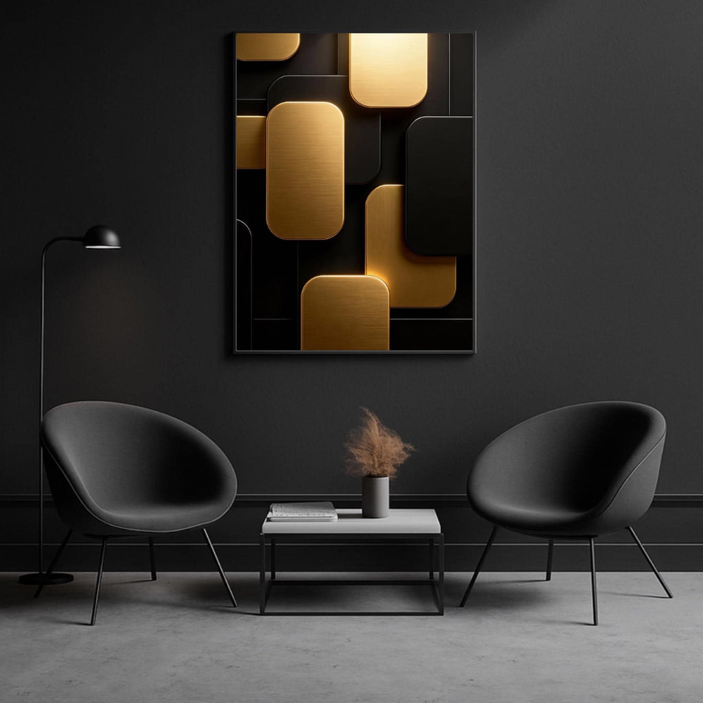 Black Gold Geometric Wall Art Print, Abstract Metal Panels Poster or Canvas, Modern Minimalist 3D Design Art AffinityArts