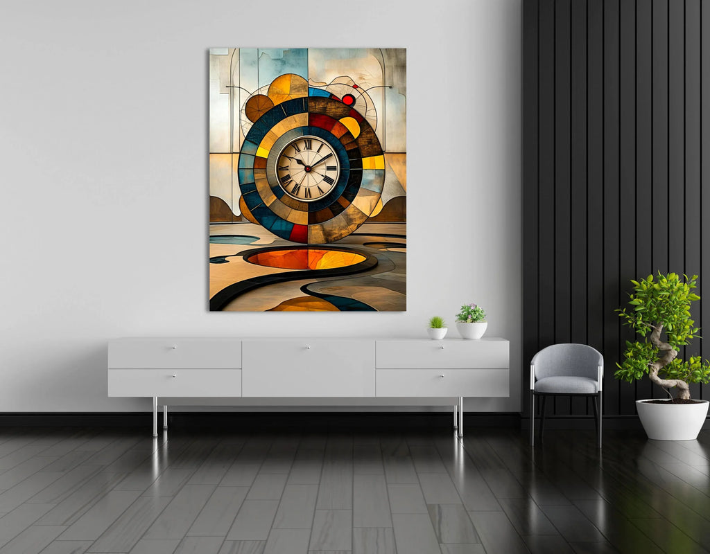 Abstract Wall Clock Art Print: Geometric Surrealist Decor, Modern Minimalist Artwork - AffinityArts 