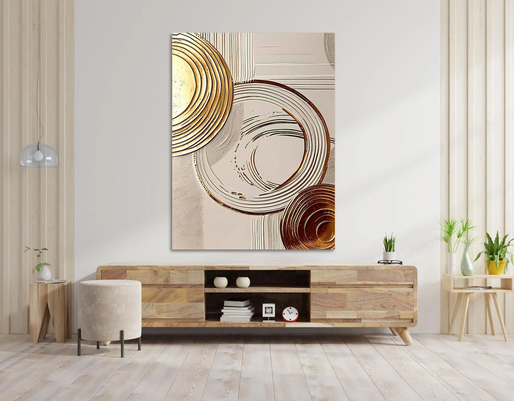 Beige & Gold Abstract Circle Art: Modern Textured Canvas Print - AffinityArts 