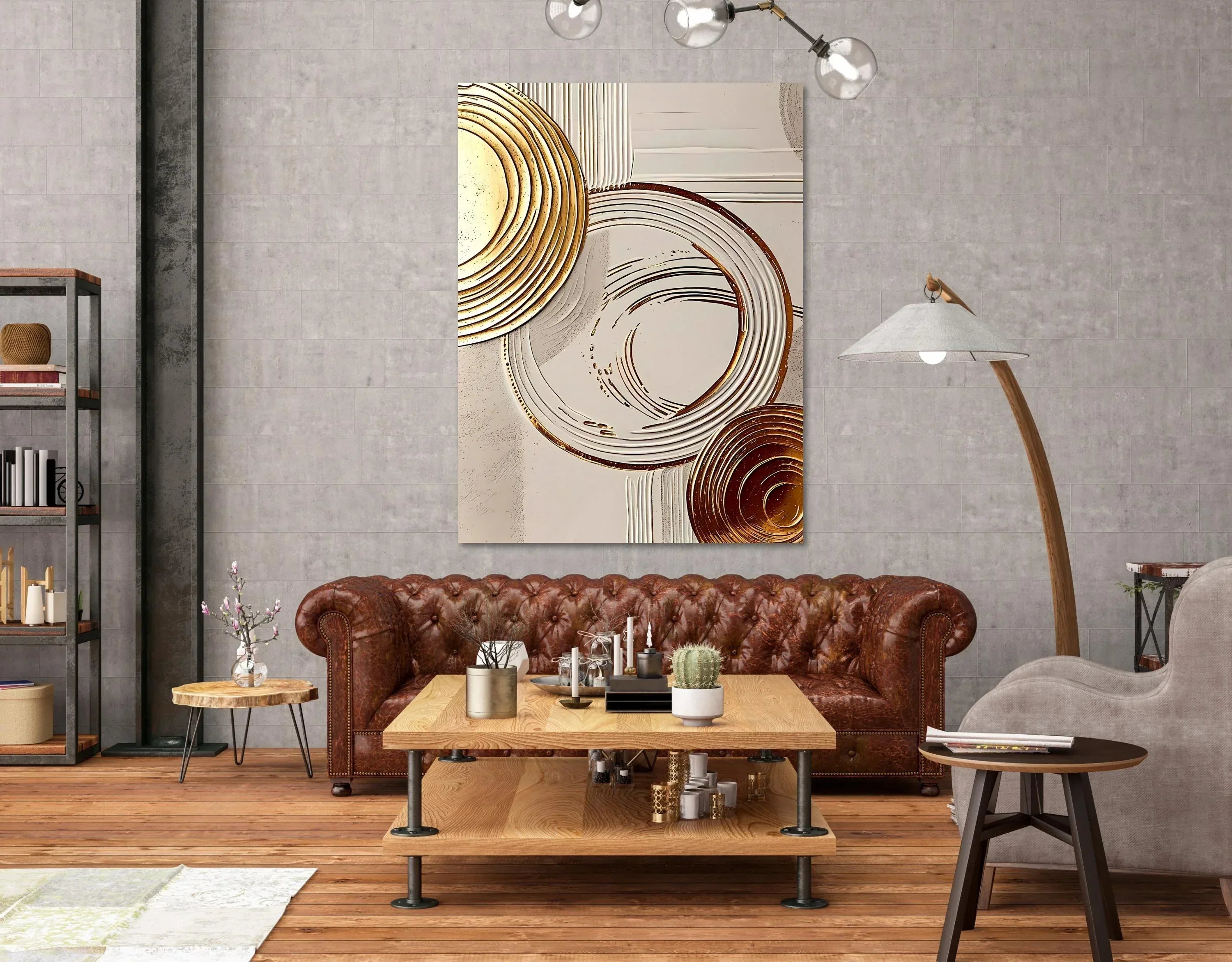 Beige & Gold Abstract Circle Art: Modern Textured Canvas Print - AffinityArts 