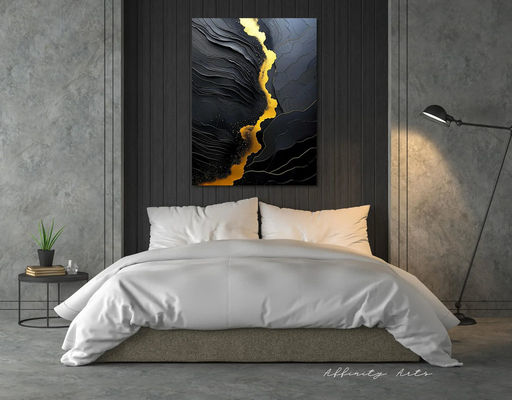 Black and Gold Abstract Canvas Art - Modern Textured Print - AffinityArts 