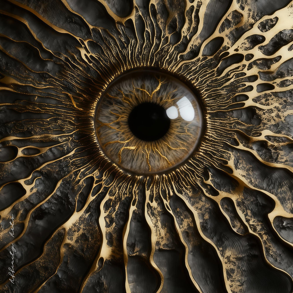 Gold Black Eye 3D Wall Art Print | Textured Iris Poster |Paper Art | Large Digital Download | Surreal Metallic Eye Decor AffinityArts