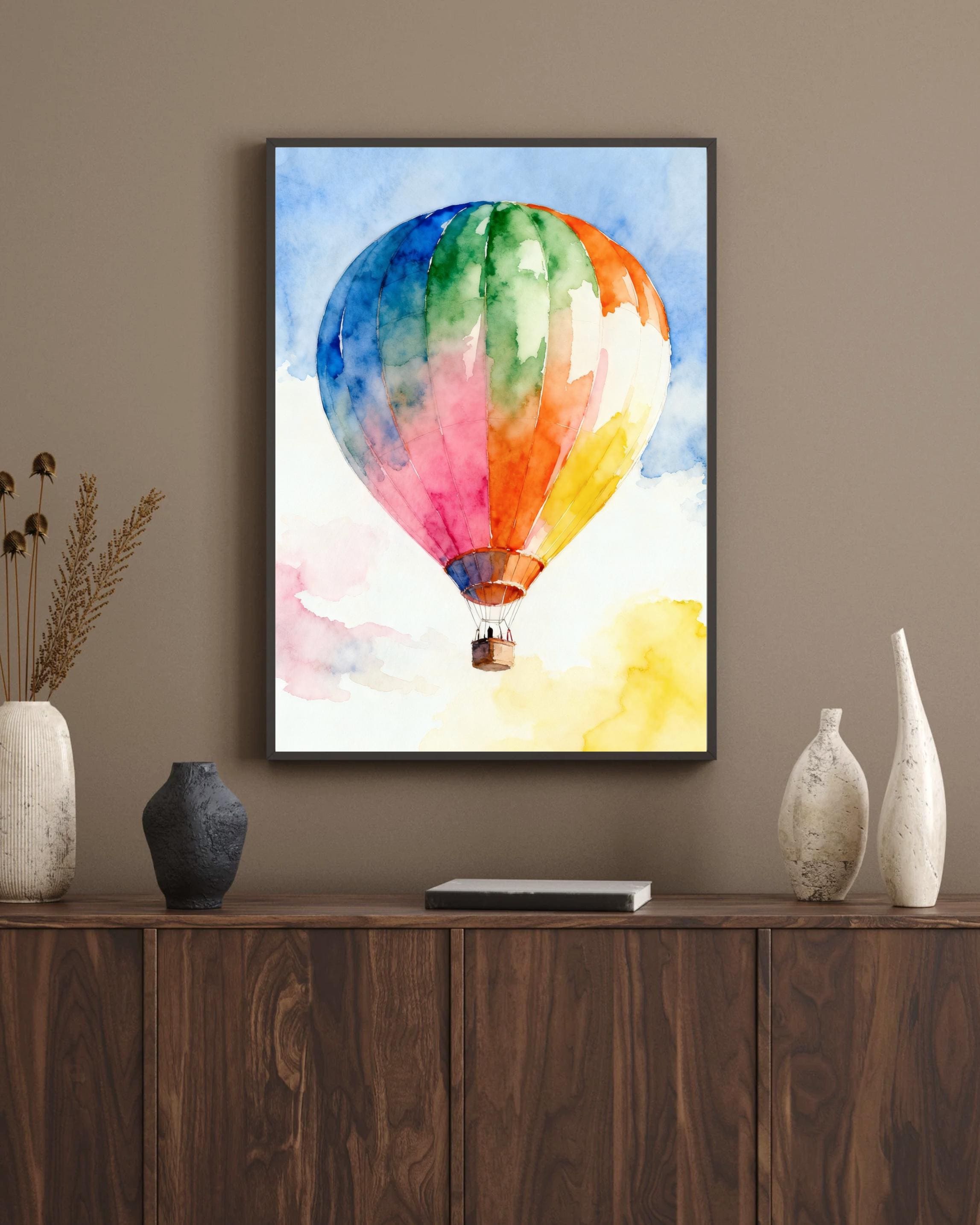 Watercolor Hot Air Balloon Print: Rainbow Nursery Wall Art AffinityArts