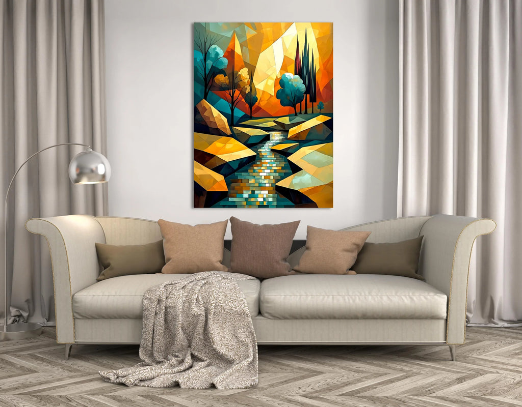 Abstract Mountain Landscape Canvas Wall Art – Colorful River Print Poster - AffinityArts 