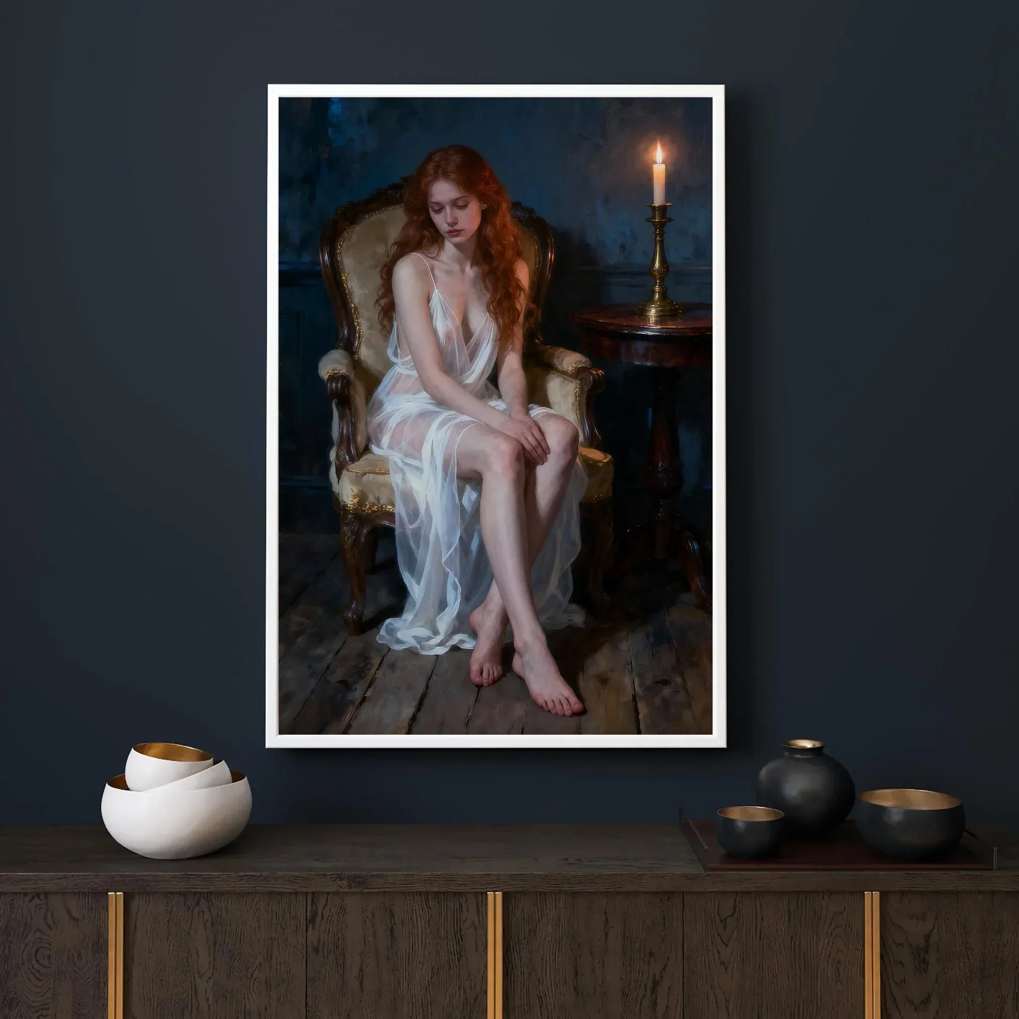 Evening grace Art Print, Woman Silhouette Poster, White Sheer Dress Wall Art, Premium Paper Print, Large Sizes & Digital File - AffinityArts 