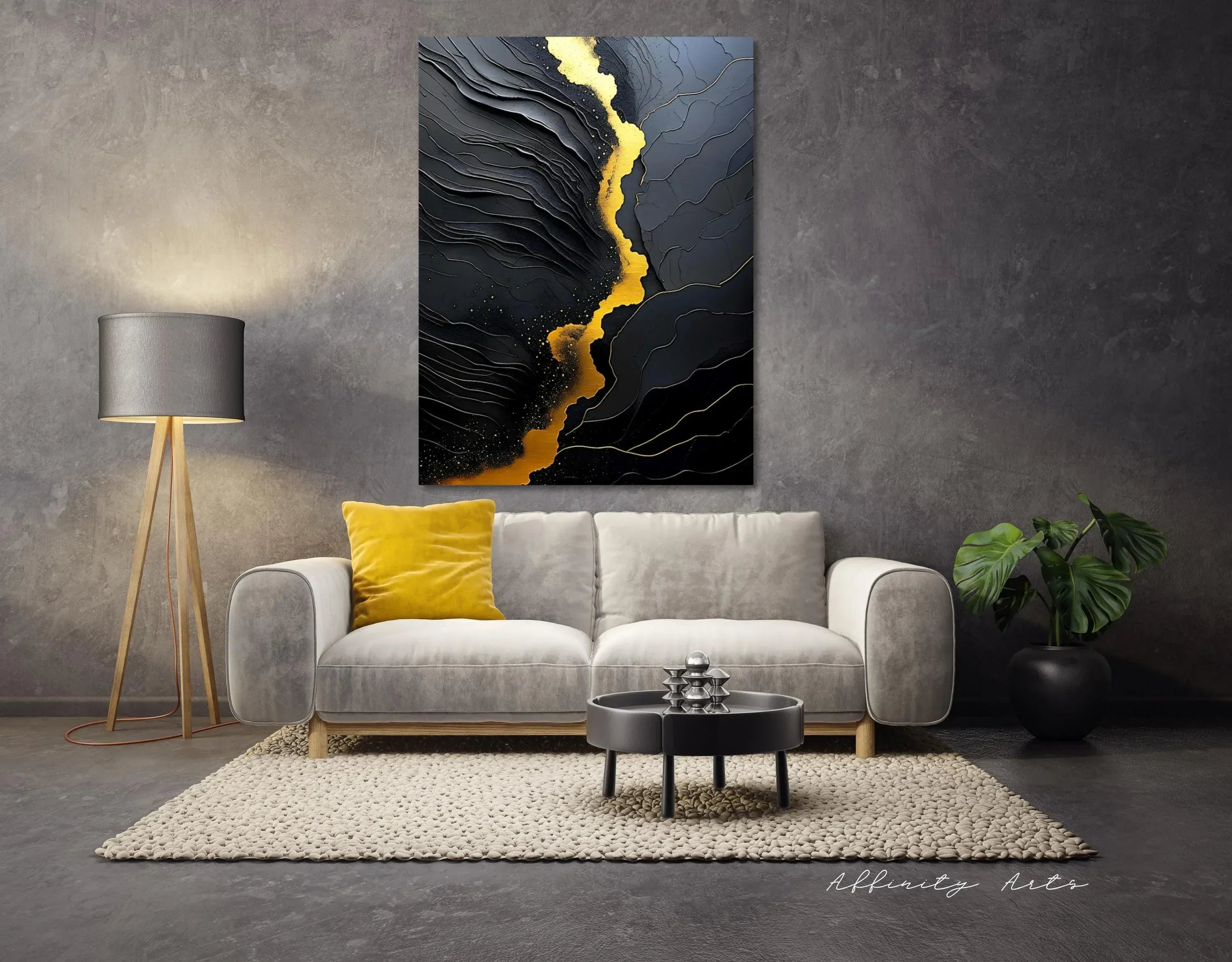 Black and Gold Abstract Canvas Art - Modern Textured Print - AffinityArts 