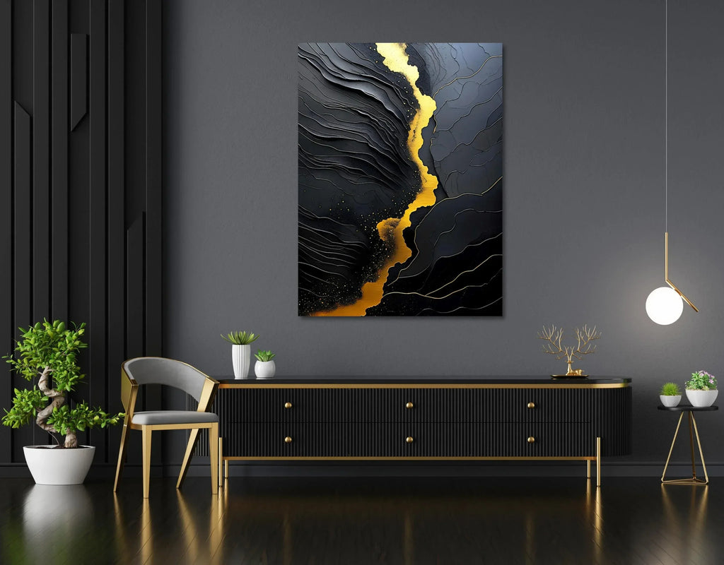 Black and Gold Abstract Canvas Art - Modern Textured Print - AffinityArts 