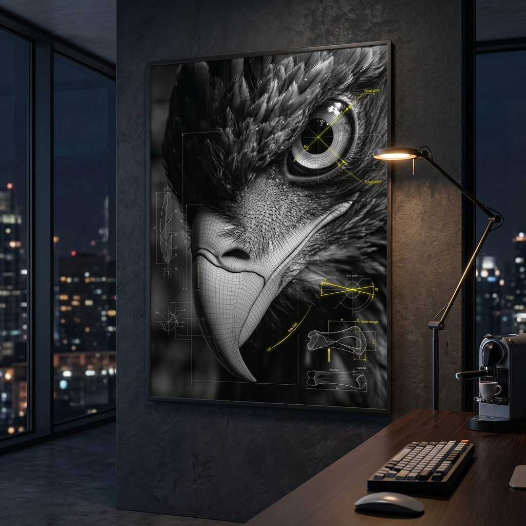 Blueprint poster eagle — dark academia office art print, 18x24 to 30x40, archival 250gsm