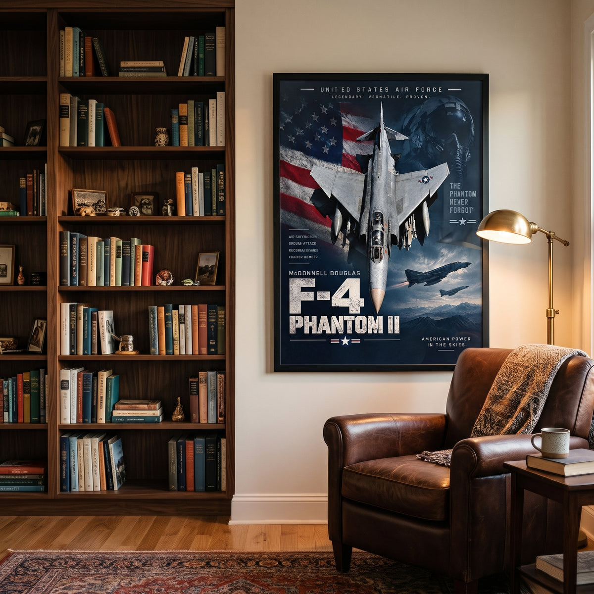 Aviation wall art with a pilot helmet and visor silhouette in the clouds