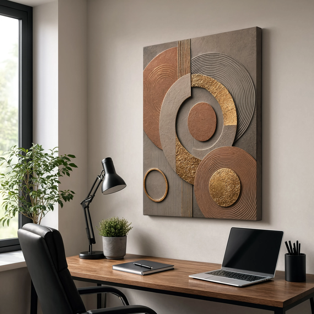Terracotta canvas print faux gold texture wall art gallery wrap, warm earthy circle design for cozy home décor
