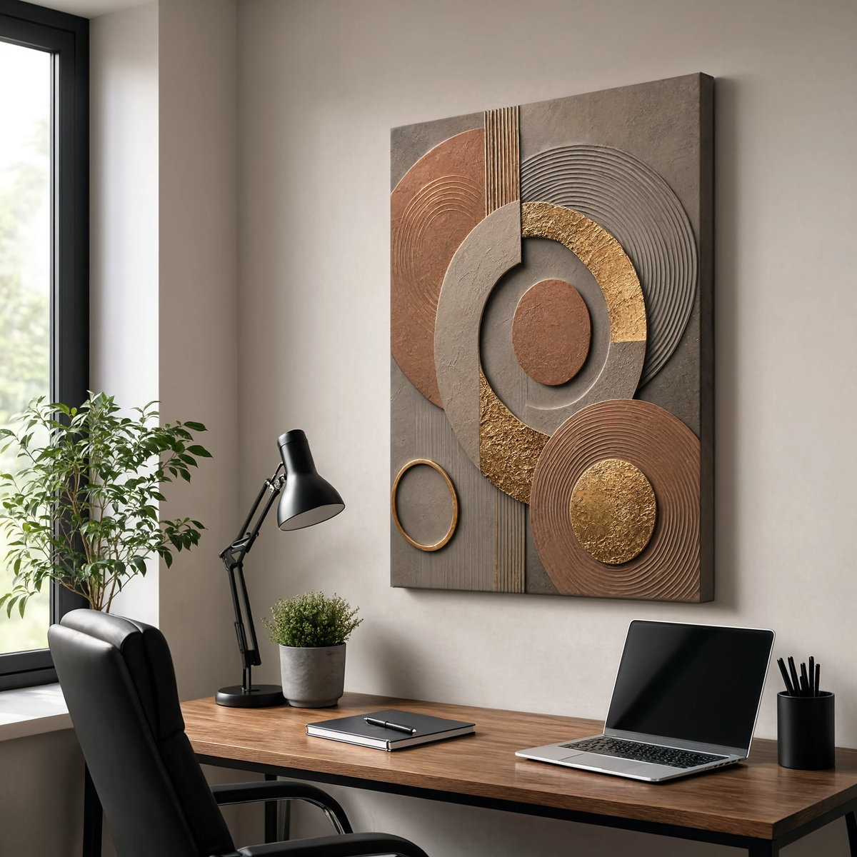 Terracotta canvas print faux gold texture wall art gallery wrap, warm earthy circle design for cozy home décor