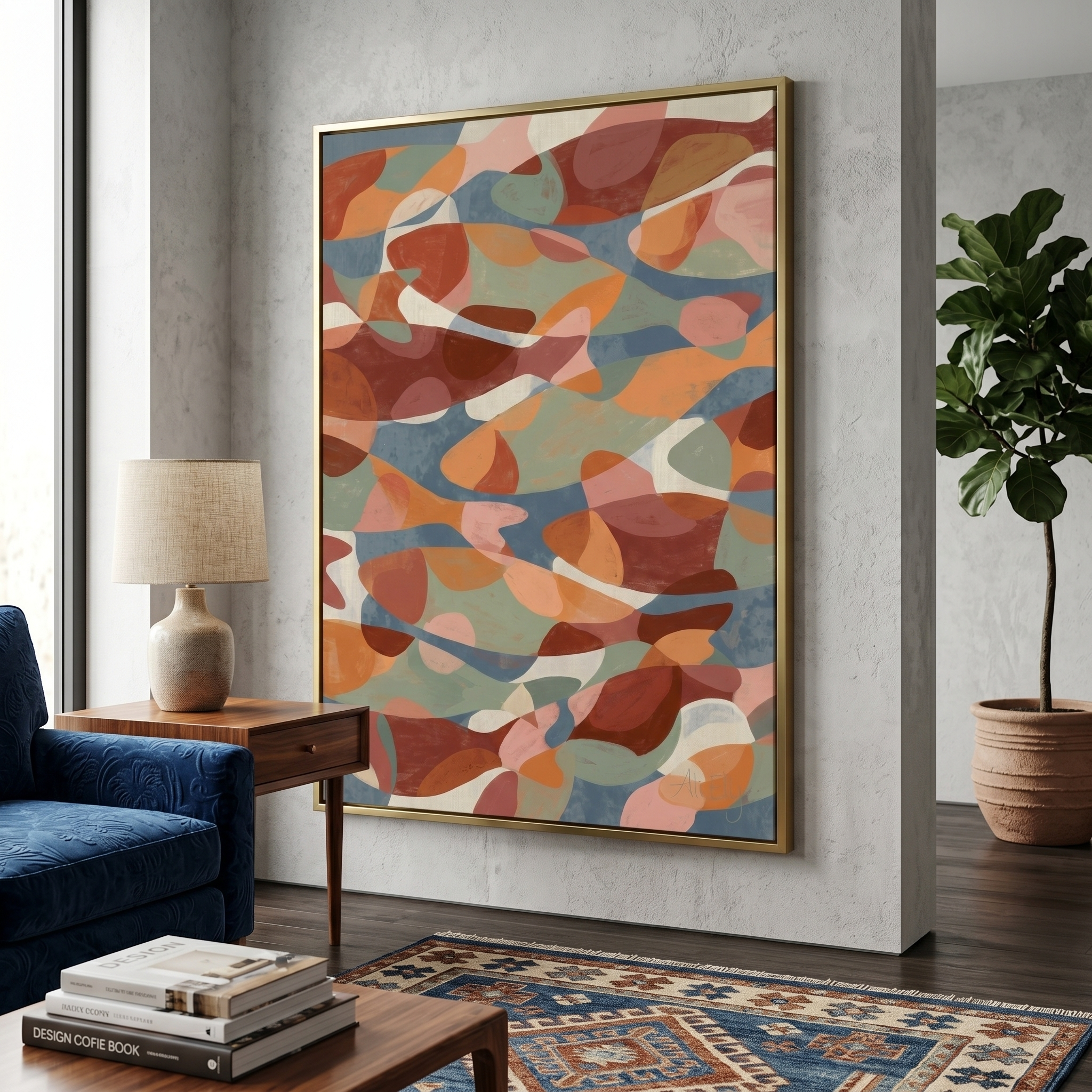 Not quite abstract, not quite realistic — fish decor that tells a quiet story without explaining itself