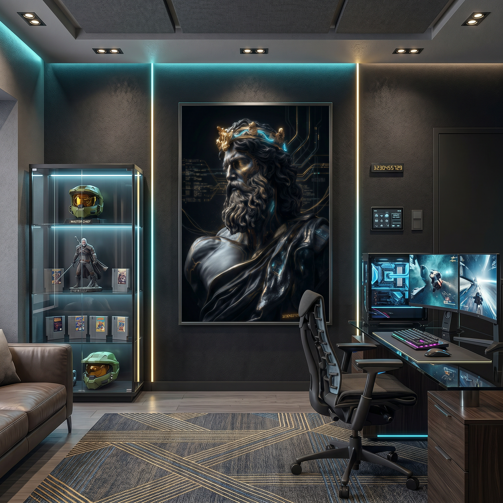 A room built around atmosphere. Greek mythology dark art print as the piece that makes everything else make sense