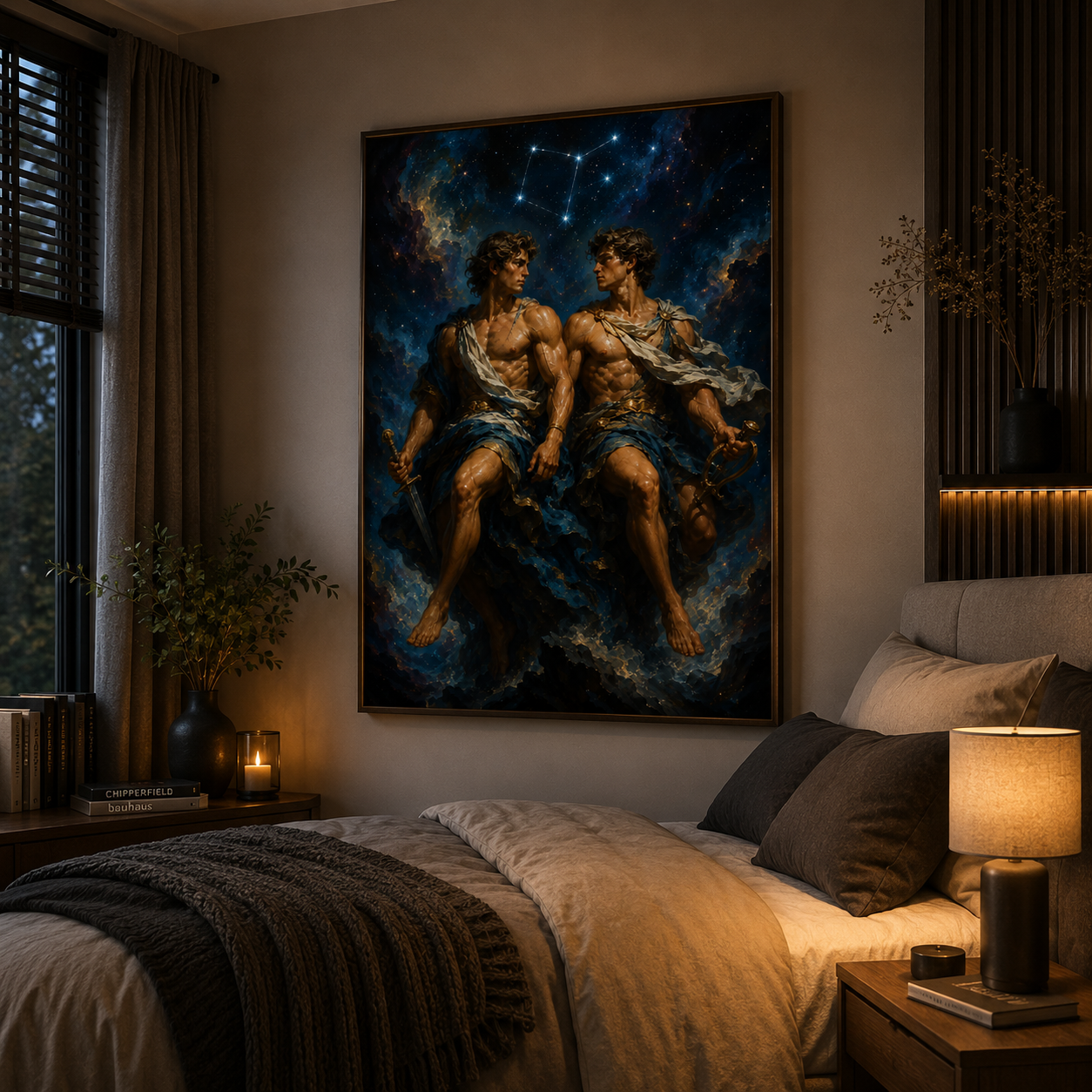 Gemini birthday gift idea — zodiac wall art with mythological twin figures