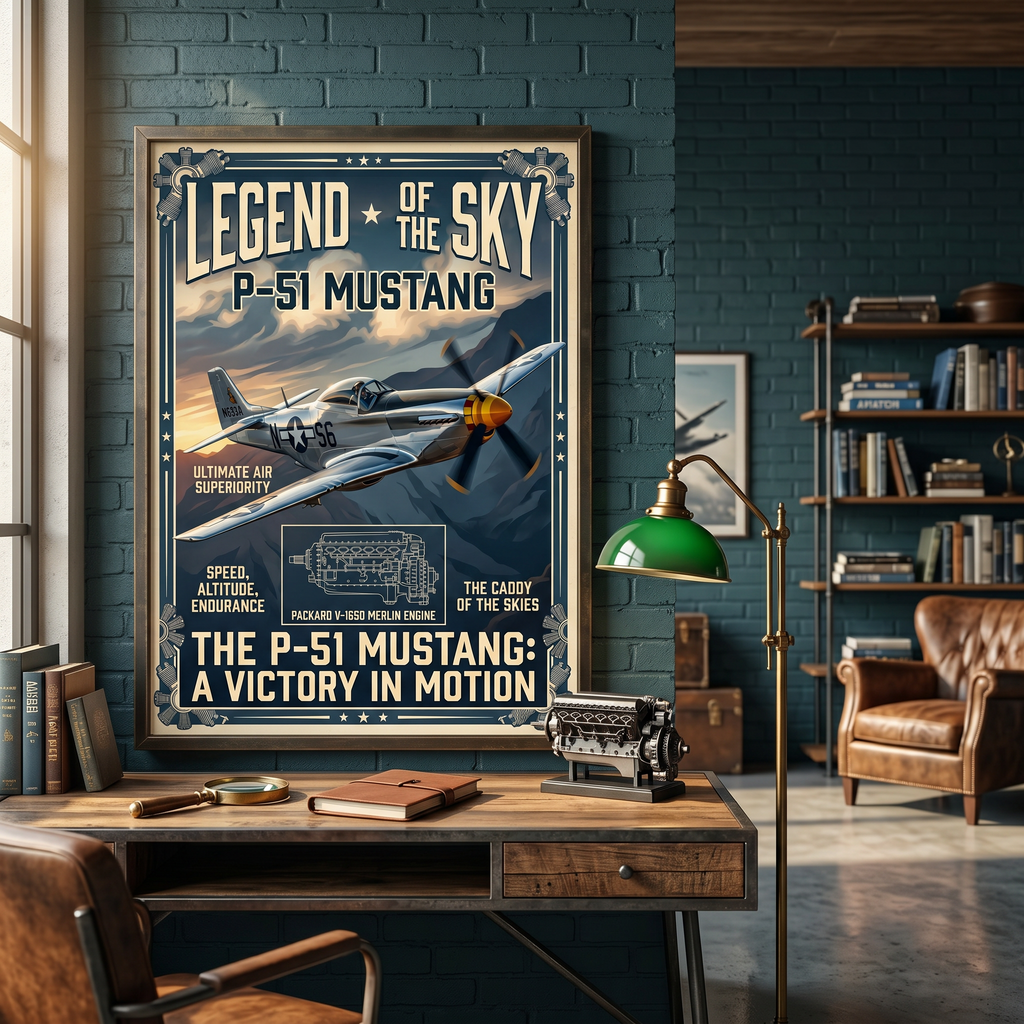 P-51 Mustang poster size guide — aviation wall art print in 18x24 24x36 30x40 inch formats