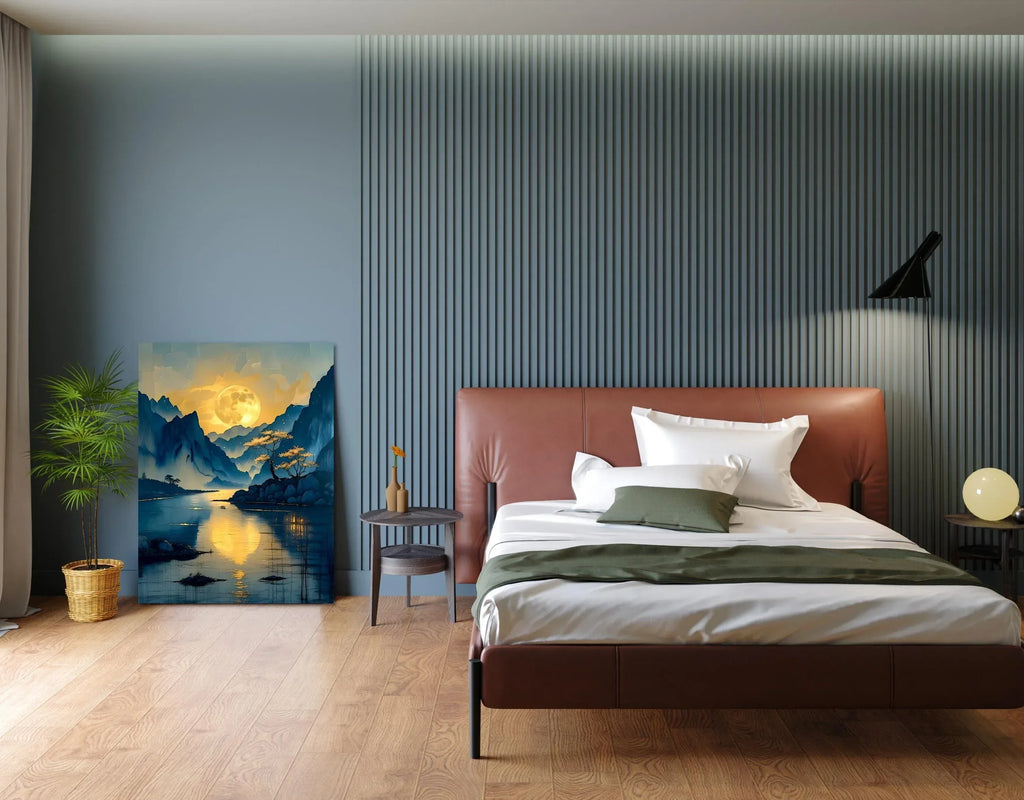 Moonlit Mountain River Canvas Art: Tranquil Asian Landscape Painting - AffinityArts 