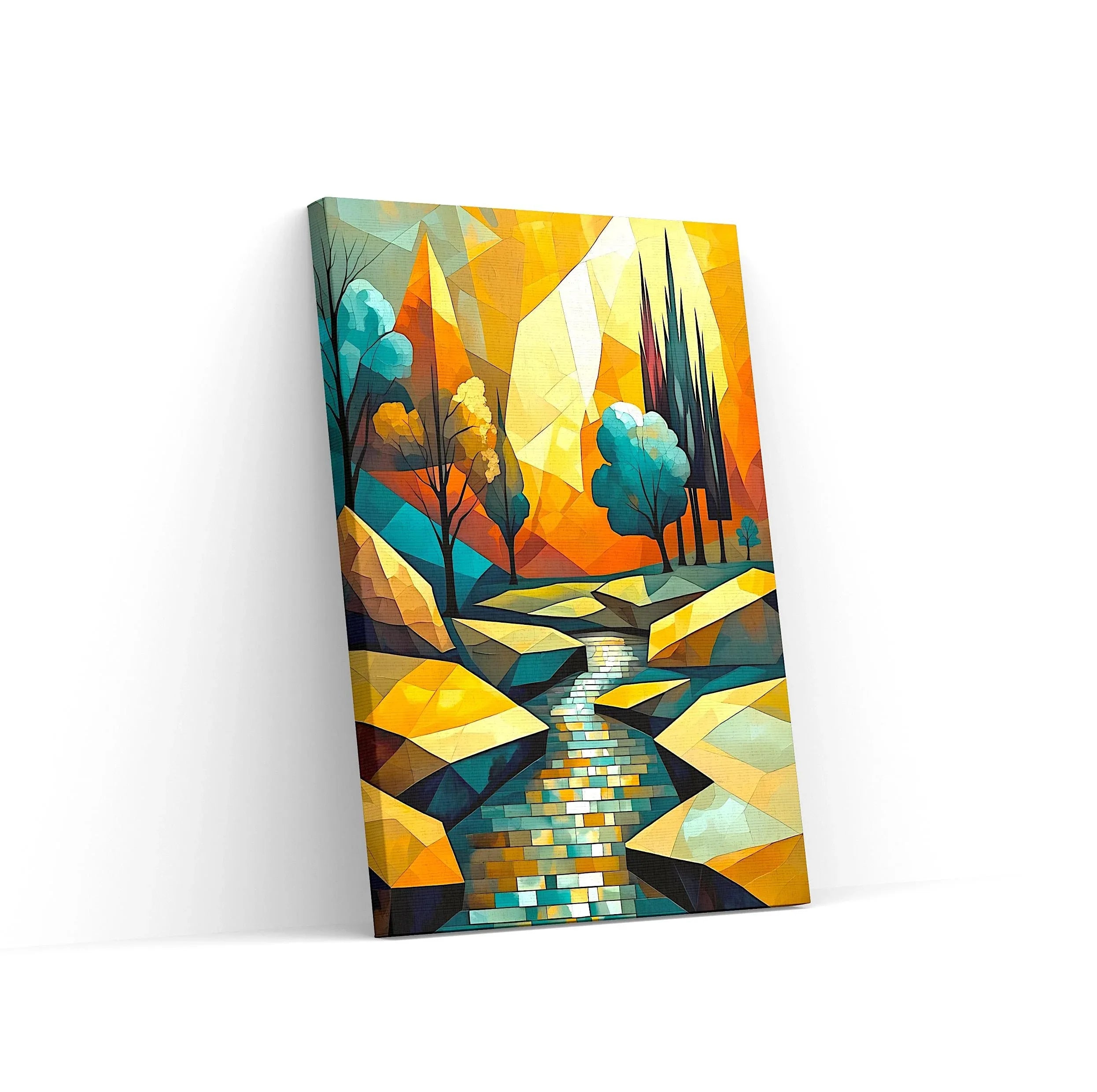 Abstract Mountain Landscape Canvas Wall Art – Colorful River Print Poster - AffinityArts 