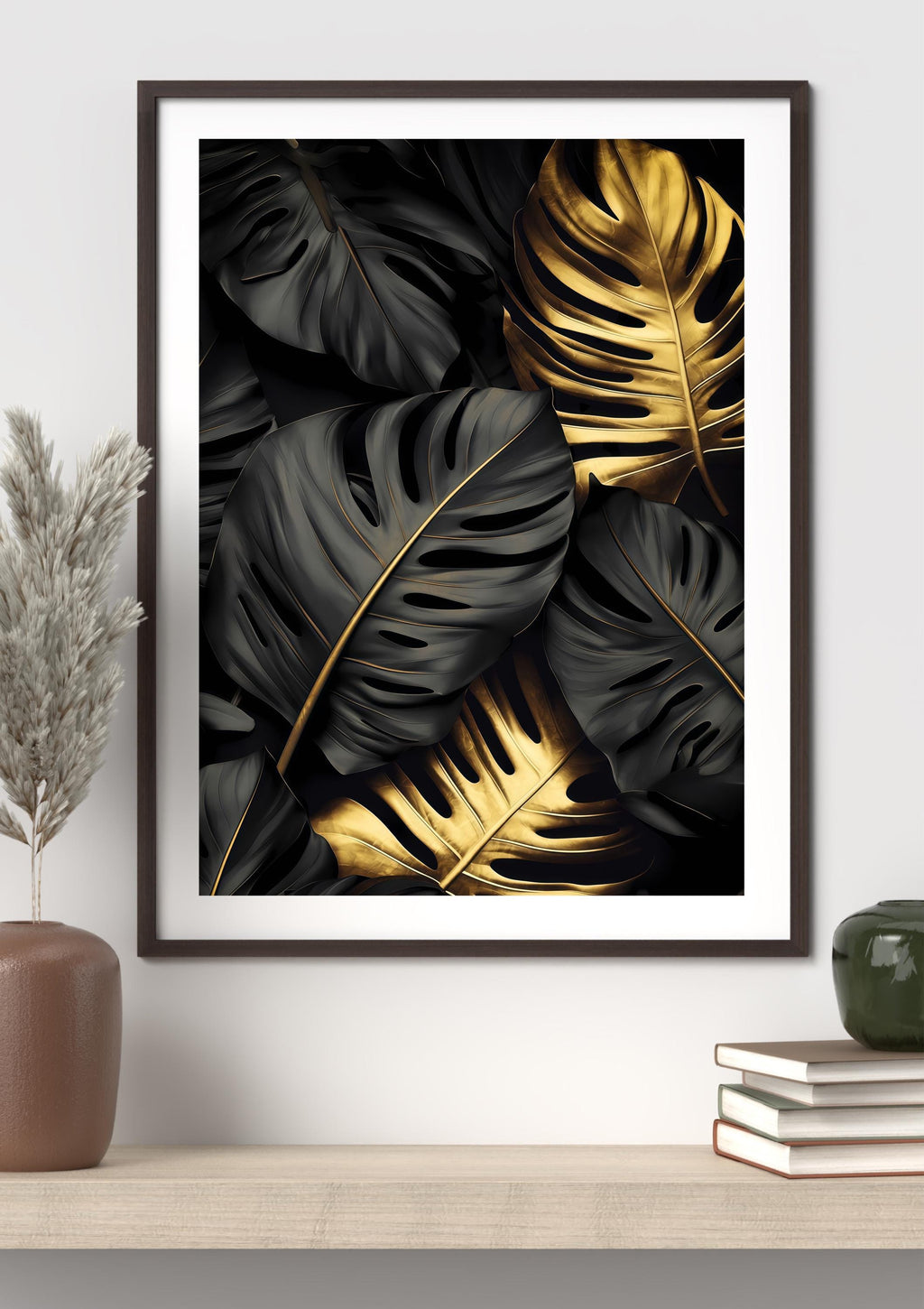 Black and Gold Monstera Leaf Wall Art: Botanical Print, Modern Decor AffinityArts