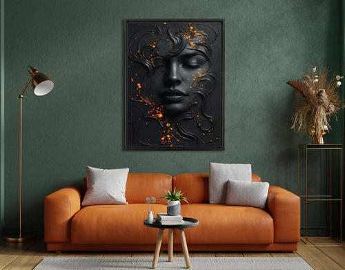 Abstract Black Face Canvas Art: Modern Orange Accent Painting AffinityArts