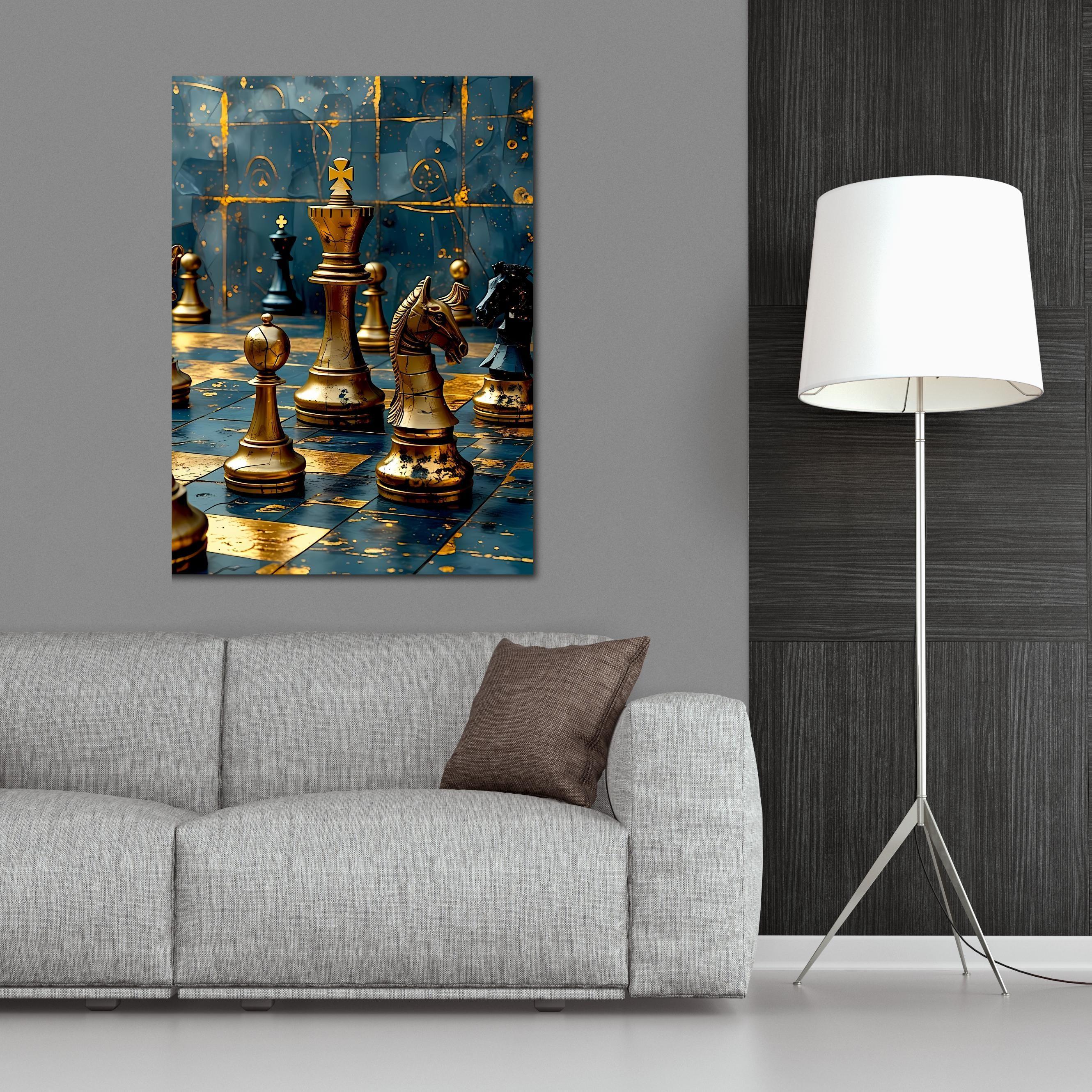 Teal and Gold Chess Canvas Art: Luxury Game Room Decor - AffinityArts 