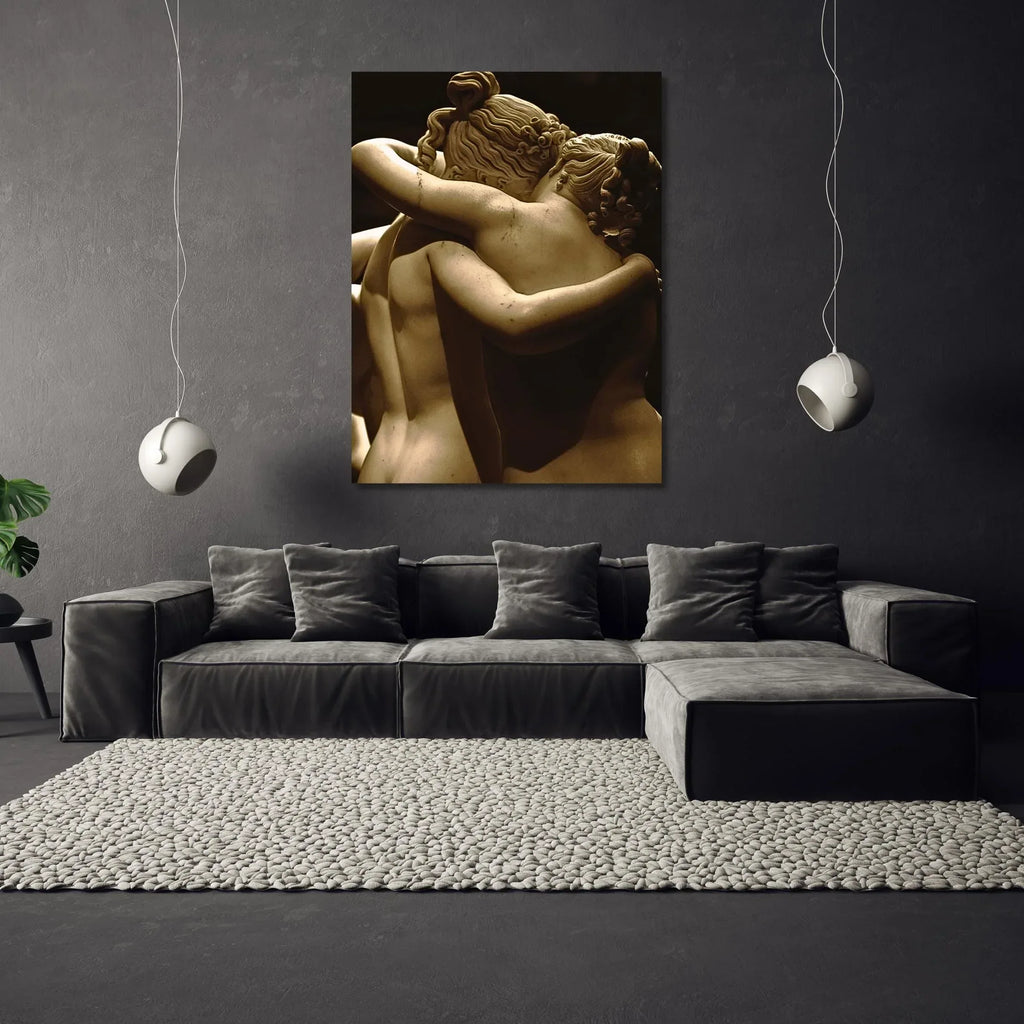 Romantic Sculpture Canvas - Classical Greek Embrace Wall Art - Ready to Hang Nude Artwork - AffinityArts 