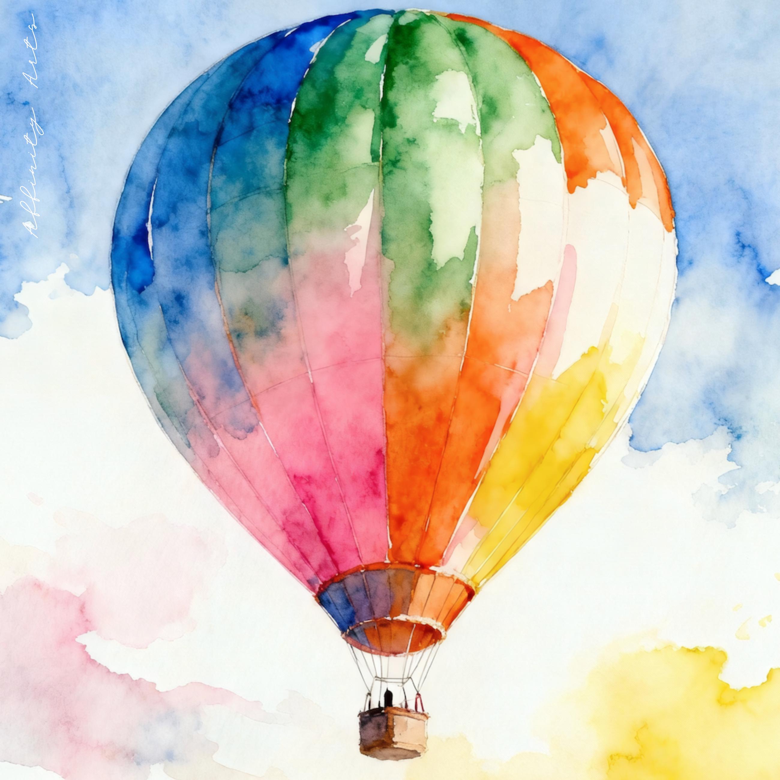 Watercolor Hot Air Balloon Print: Rainbow Nursery Wall Art AffinityArts