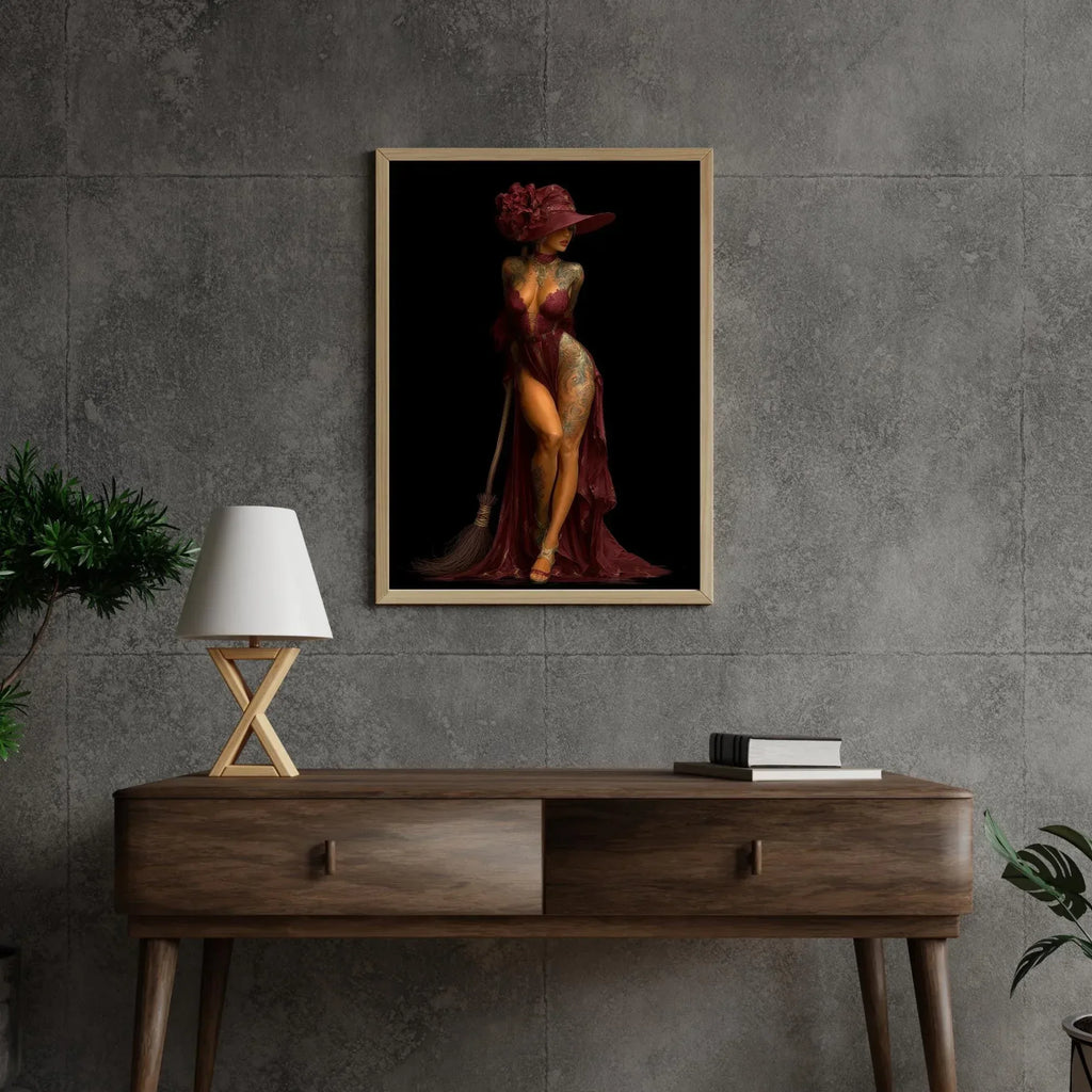 Elegant Witch Art Print | Burgundy Gown, Fantasy Wall Decor - AffinityArts 