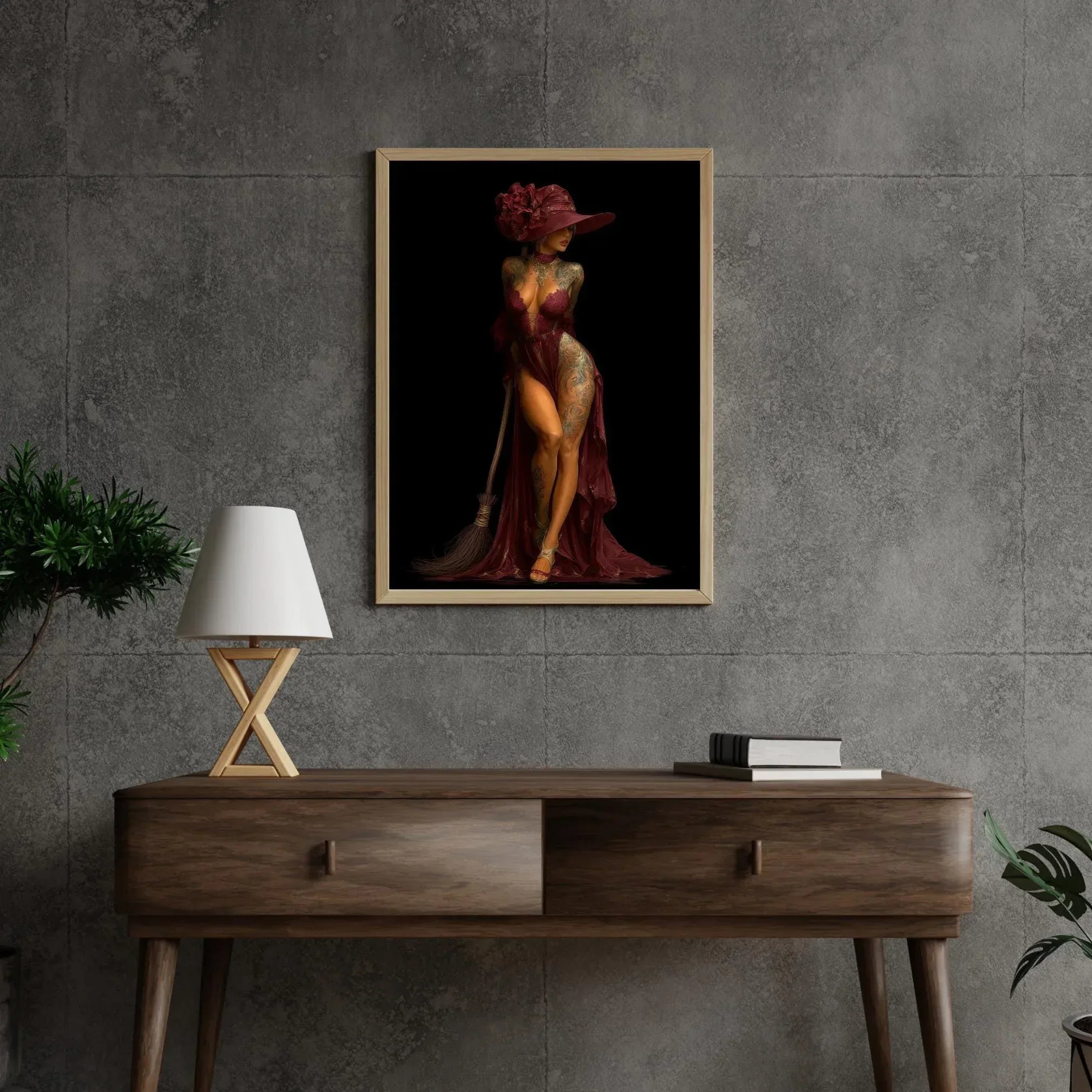 Elegant Witch Art Print | Burgundy Gown, Fantasy Wall Decor - AffinityArts 