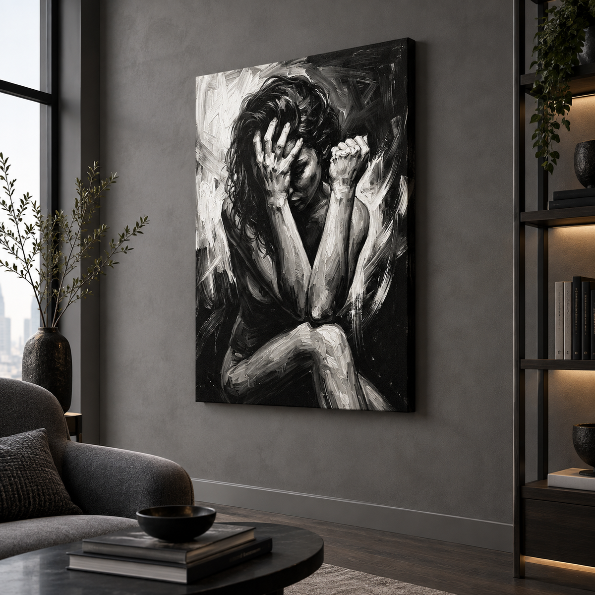 Female body art canvas print stretched on wooden frame