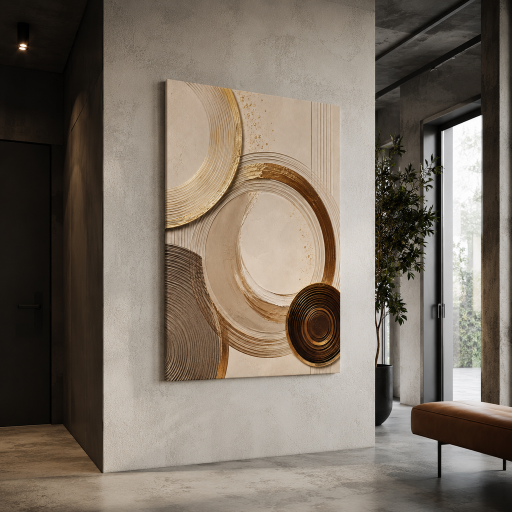 Gold circle canvas print — elegant neutral tone home decor