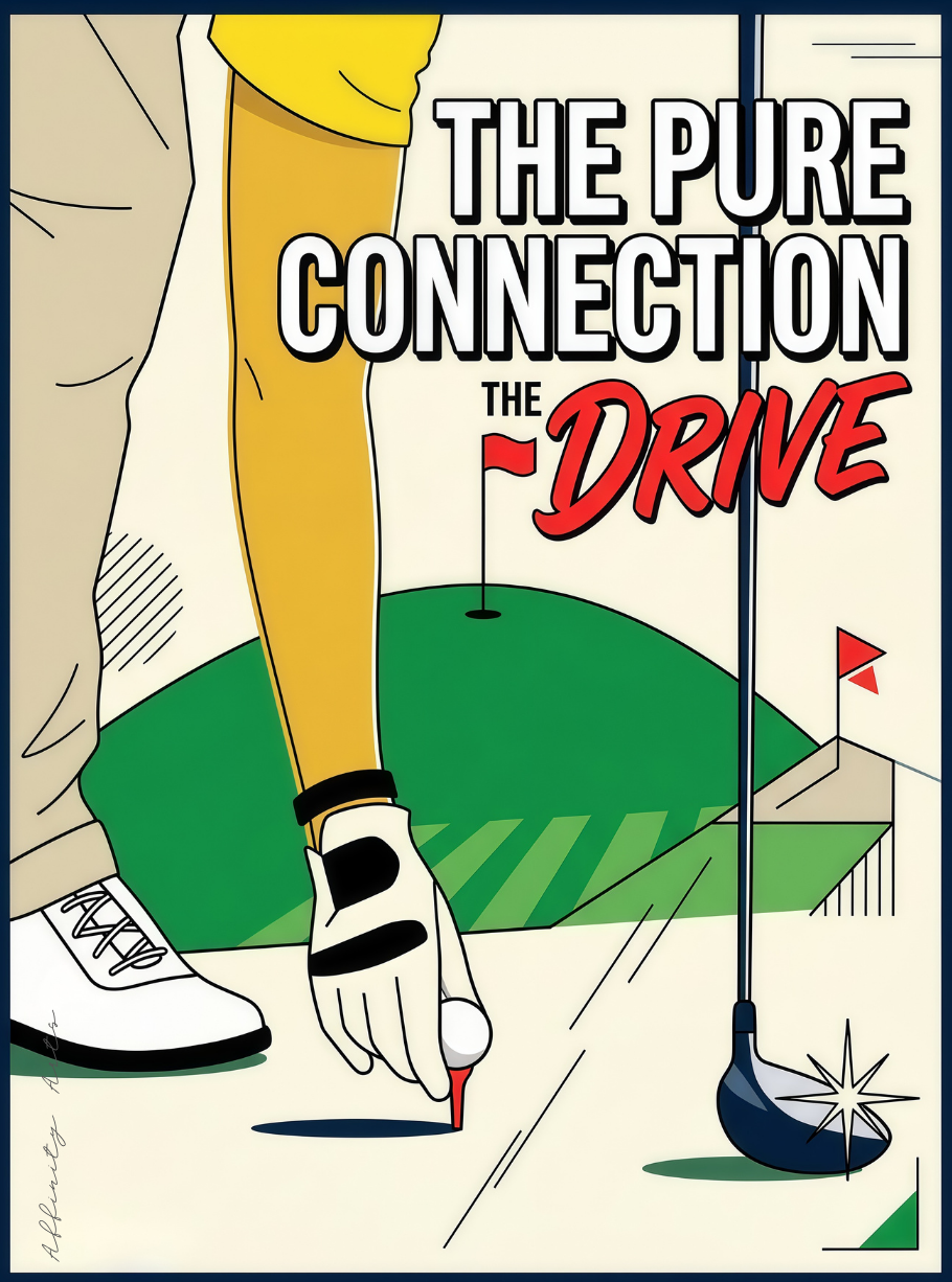 Retro golf wall art print — bold pop-art illustration of the drive moment, cream and navy, ready to frame