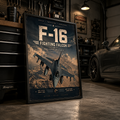 F-16 Fighting Falcon fighter jet poster - vintage military aviation wall art print for office or veteran gift