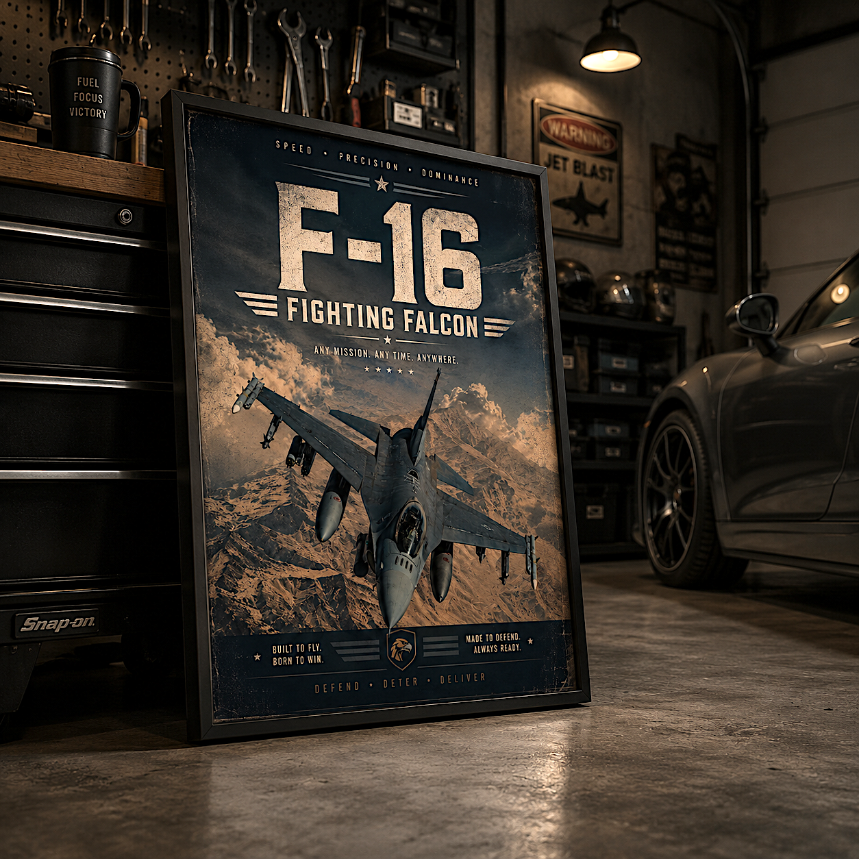 F-16 Fighting Falcon fighter jet poster - vintage military aviation wall art print for office or veteran gift