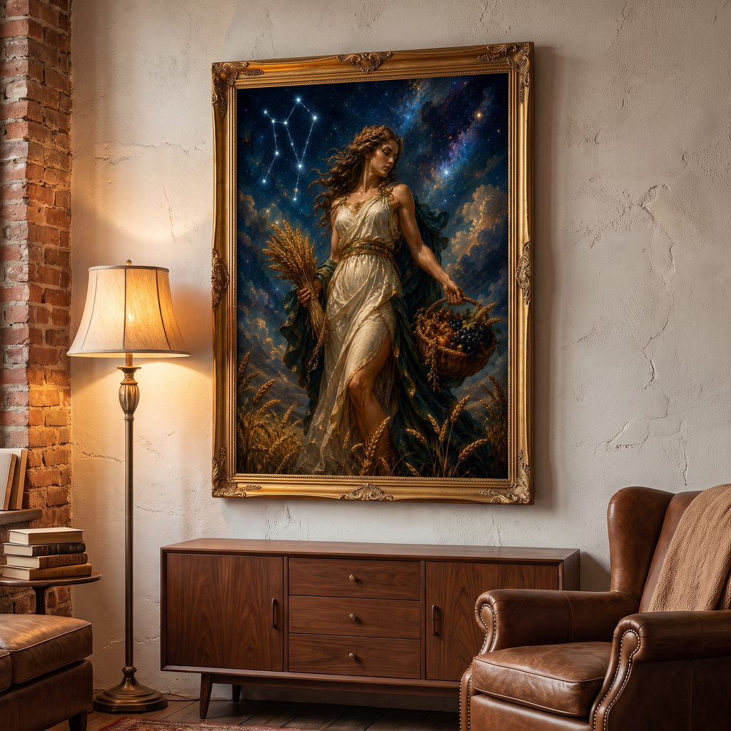 stretched canvas zodiac art — gallery wrap, ready to hang, no frame needed