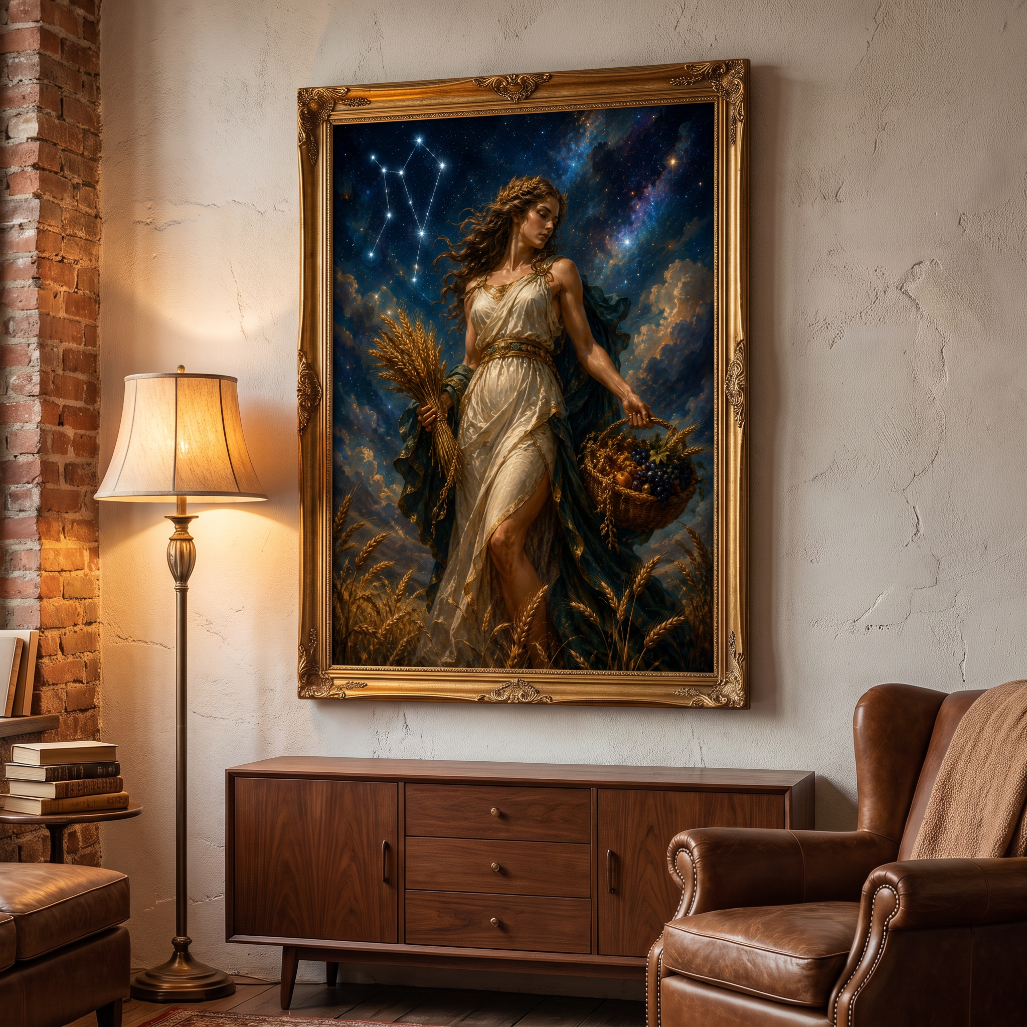 stretched canvas zodiac art — gallery wrap, ready to hang, no frame needed