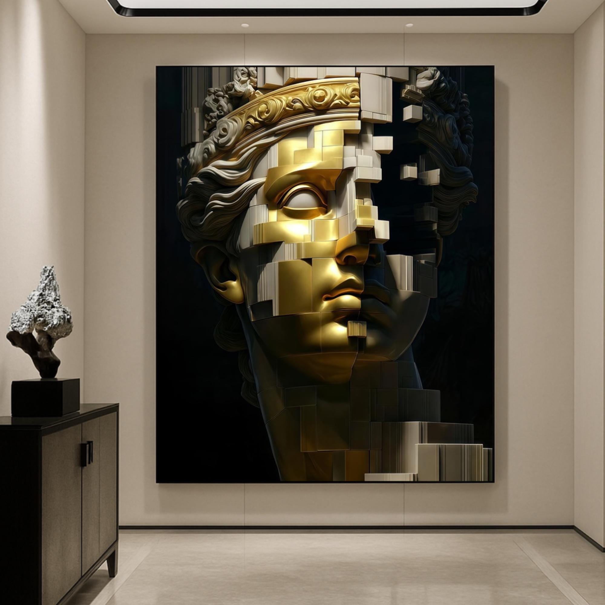 Gold Cubist Goddess Wall Art Poster, Marble Statue Abstract Print, Classical Sculpture Modern Art, Premium Paper AffinityArts