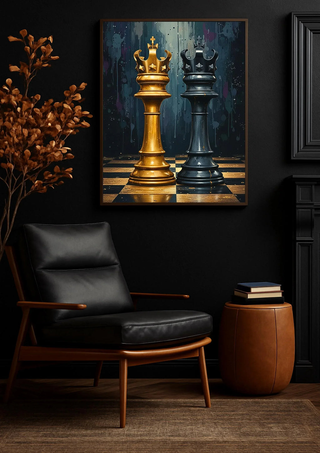 Gold and Black King Chess Print, Modern Game Room Decor - AffinityArts 