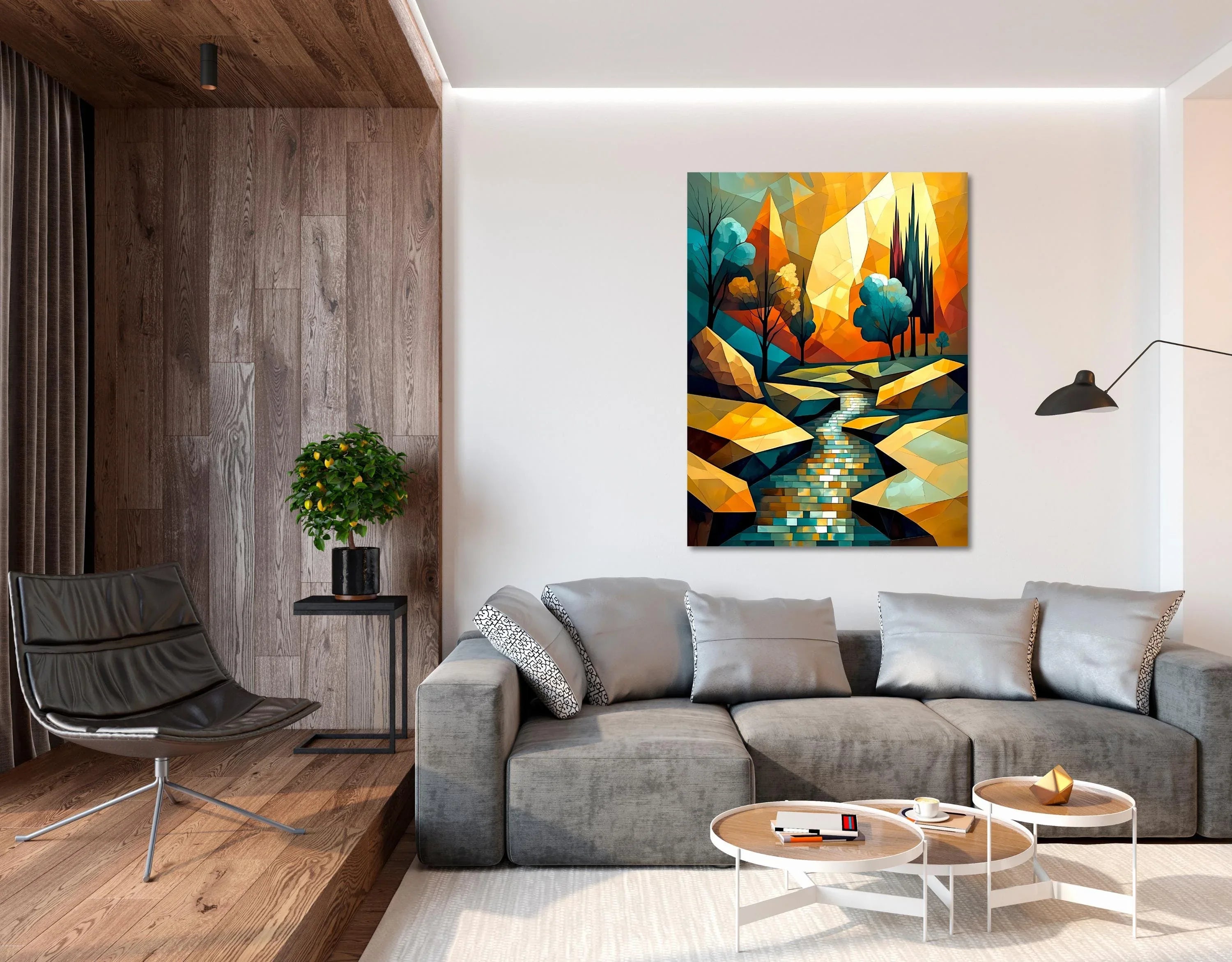Abstract Mountain Landscape Canvas Wall Art – Colorful River Print Poster - AffinityArts 