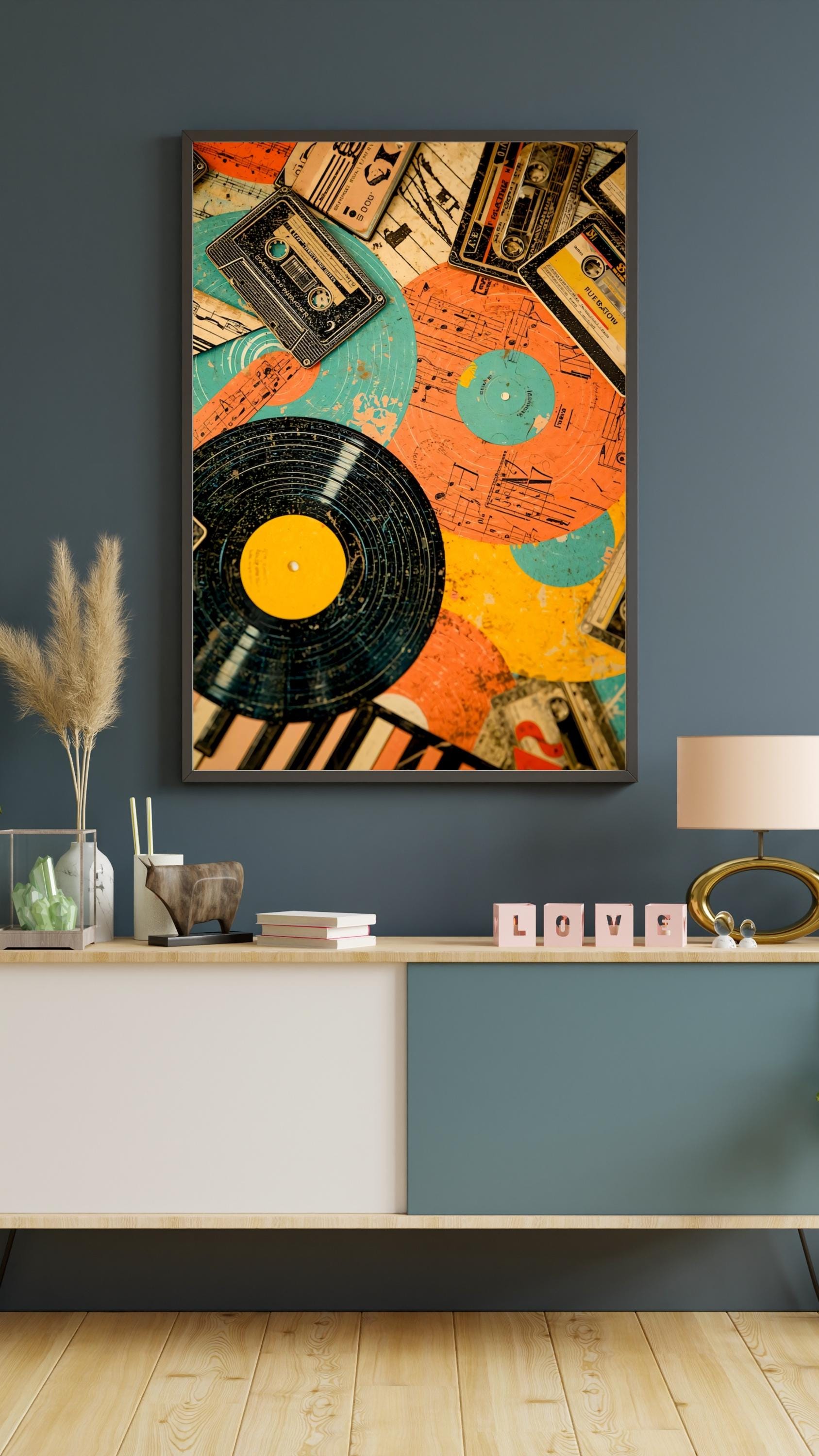Retro Vinyl & Cassette Music Poster – Satin Finish Art Print AffinityArts