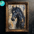 Majestic Black Stallion Art Print: Abstract Horse Portrait, Rustic or Modern Decor - AffinityArts