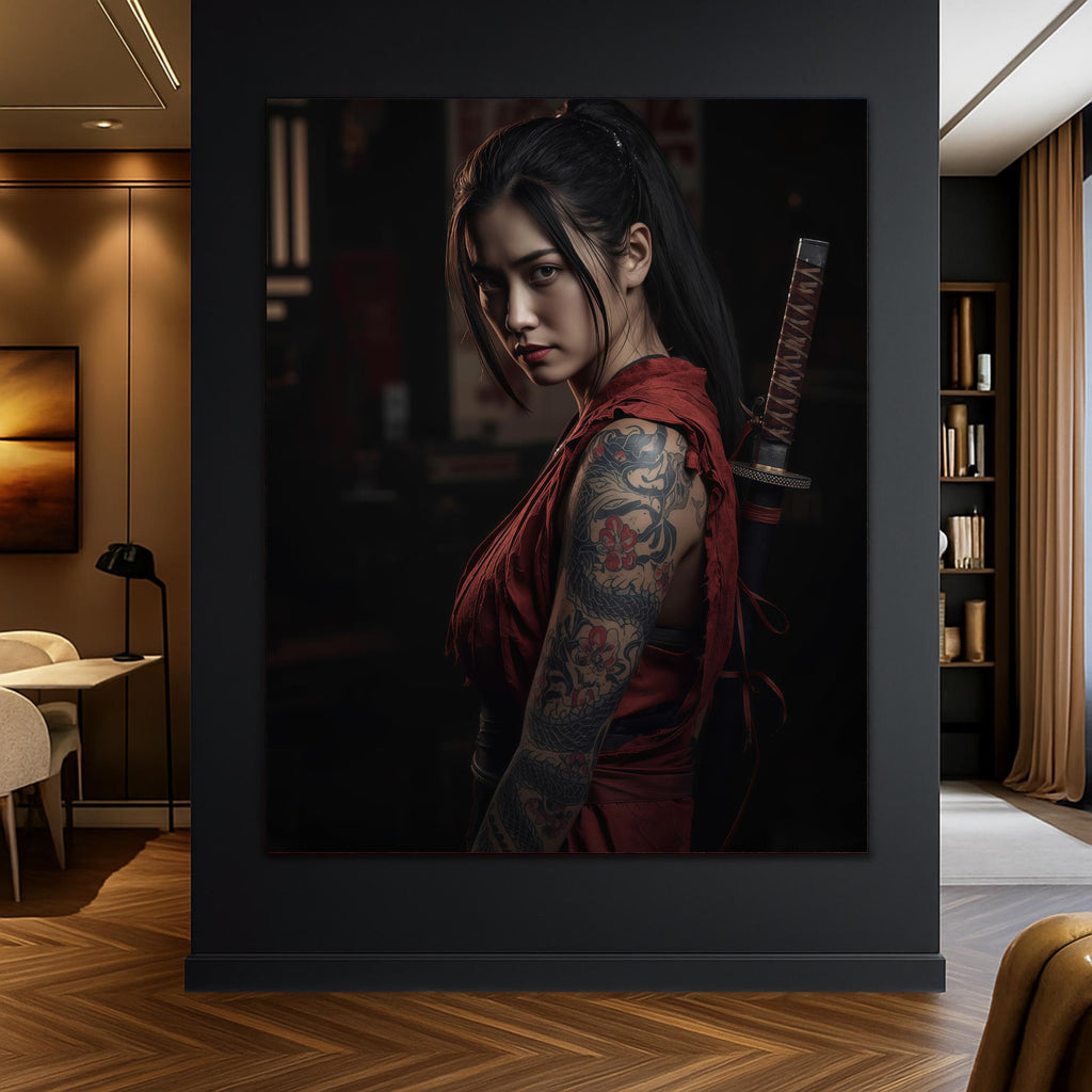 Samurai Woman Poster, Tattooed Female Warrior Wall Art, Japanese Style Print, Premium Paper, Digital Download Available AffinityArts